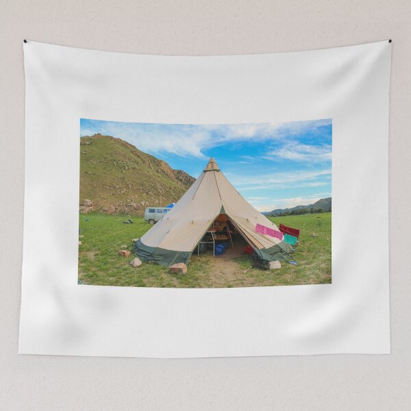 Item preview, The camp cooking tent in Mongolia at sunset designed and sold by SnapTPhotograph.