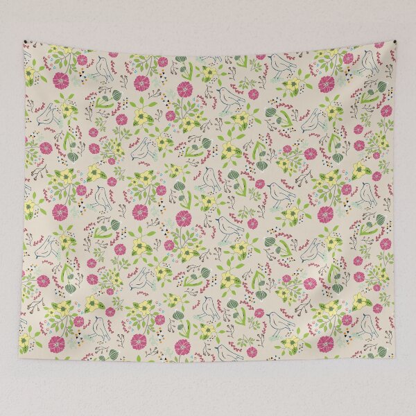 Item preview, Pink Flowers Birds Pattern Design designed and sold by tulipdesign.