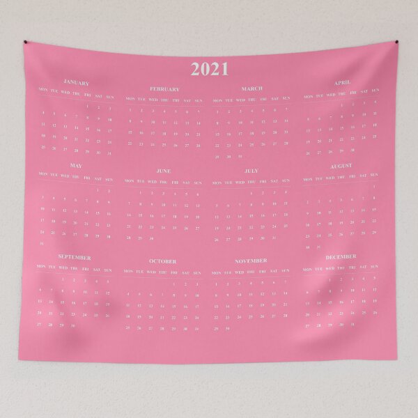 Item preview, Simple Calendar-2021-white text- pink background-Starting Monday designed and sold by CSouissi.