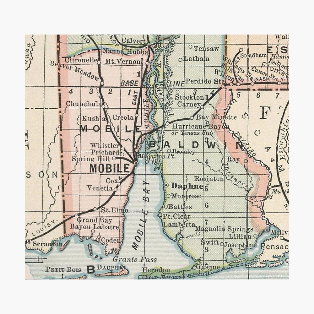 Mobile Al On Map Vintage Map Of Mobile Alabama (1891)" Poster By Bravuramedia | Redbubble