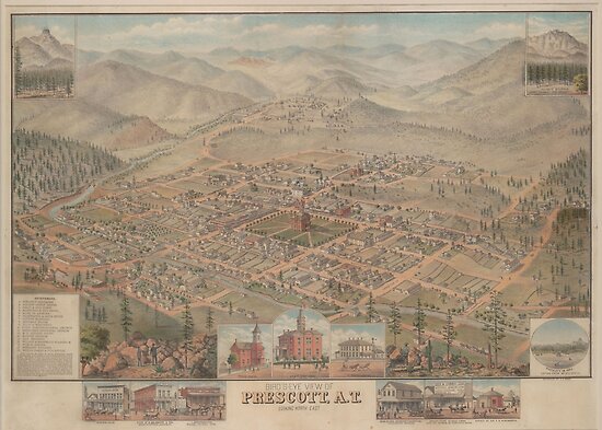 Prescott Az 1883 Vintage City Maps Restored City Maps 3506