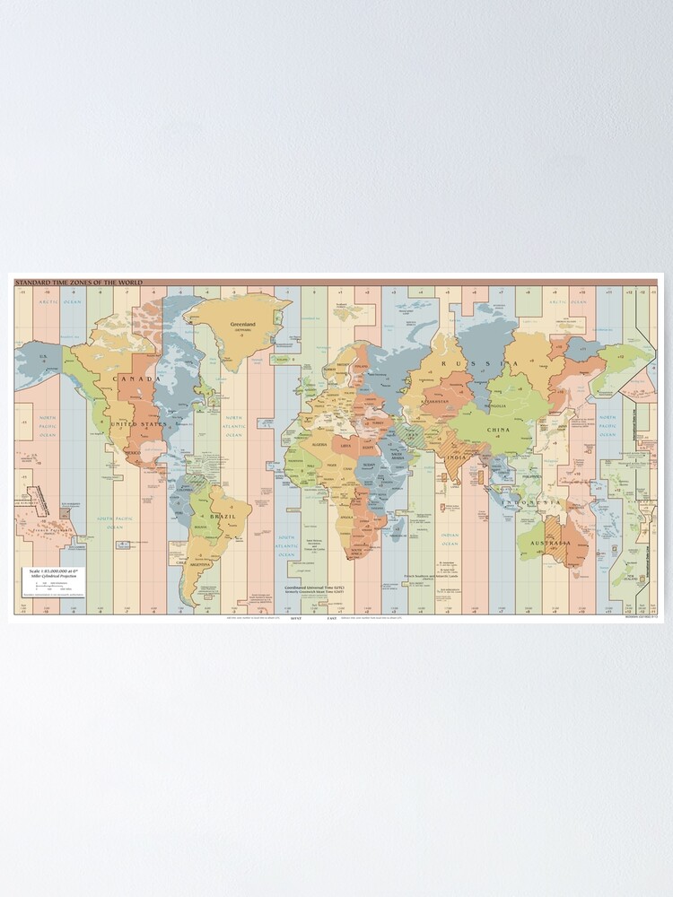 world time zone map poster by bravuramedia redbubble