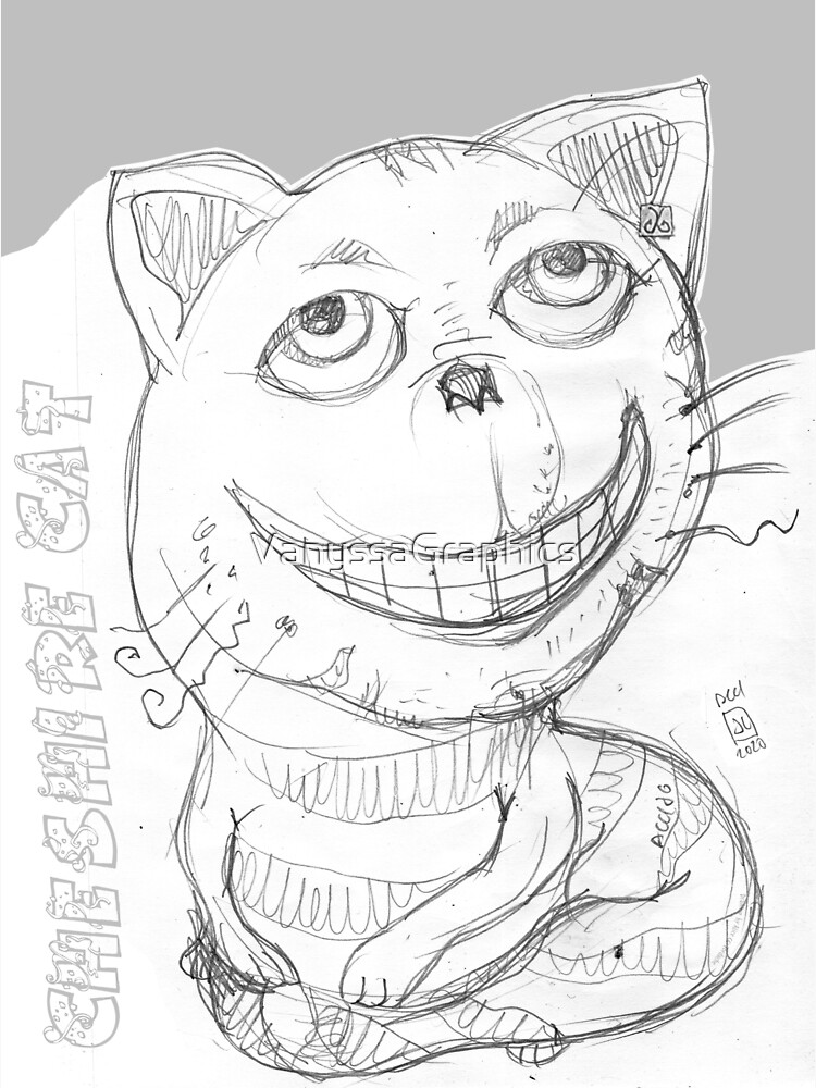 Cheshire Cat. Classic popular drawing a black pen on the back of photo paper.