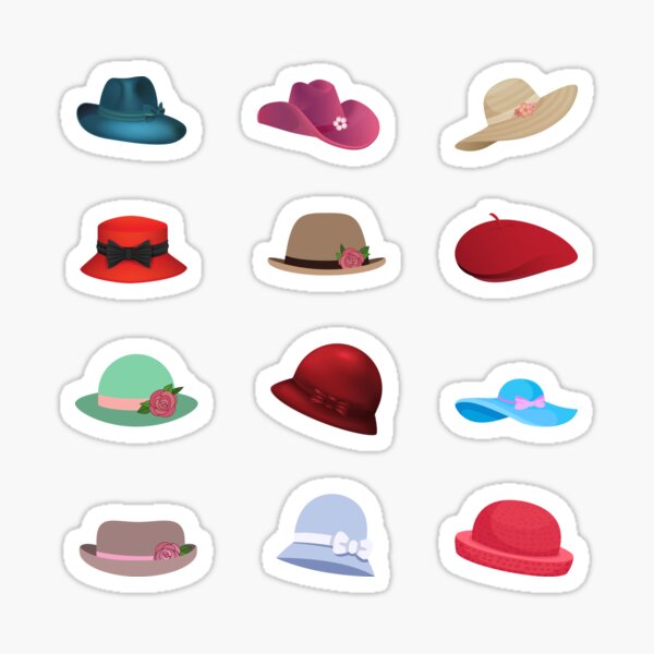 Item preview, Woman Hats Sticker Pack, Retro colorful Hats collection- 12 Pieces Women Hats #LoveHats designed and sold by AmazingEcraft.