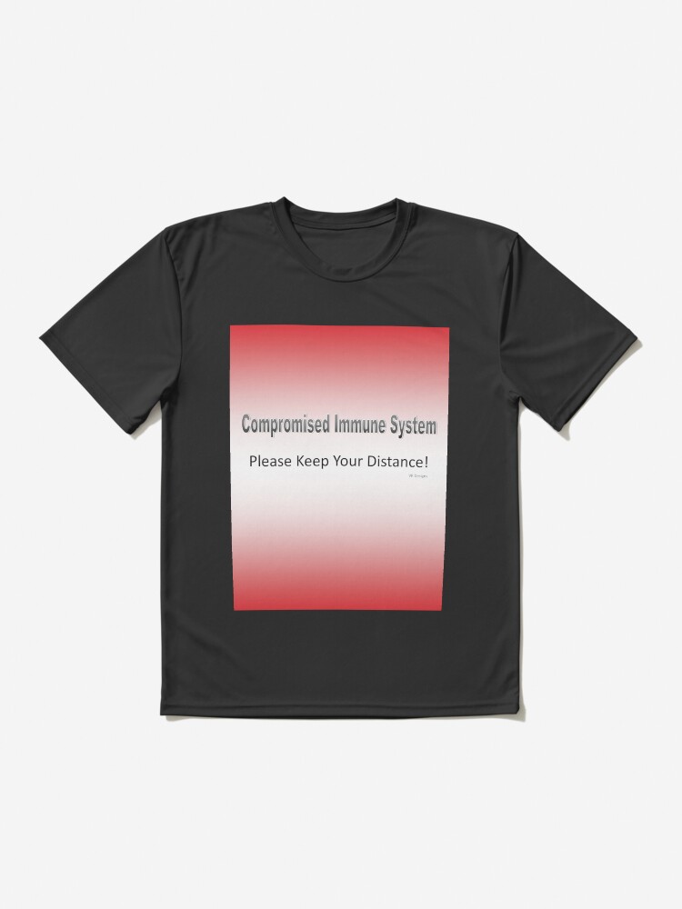 Alternate view of Text-Compromised Immune System in Red, Pink, Peach and White Active T-Shirt