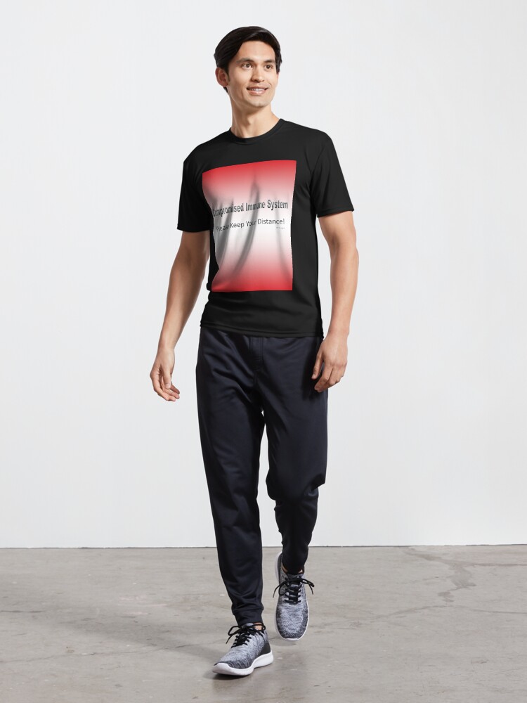 Alternate view of Text-Compromised Immune System in Red, Pink, Peach and White Active T-Shirt