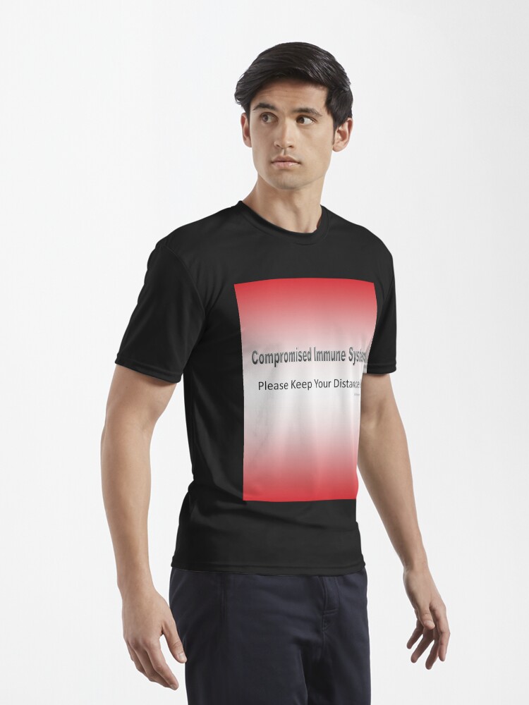 Alternate view of Text-Compromised Immune System in Red, Pink, Peach and White Active T-Shirt