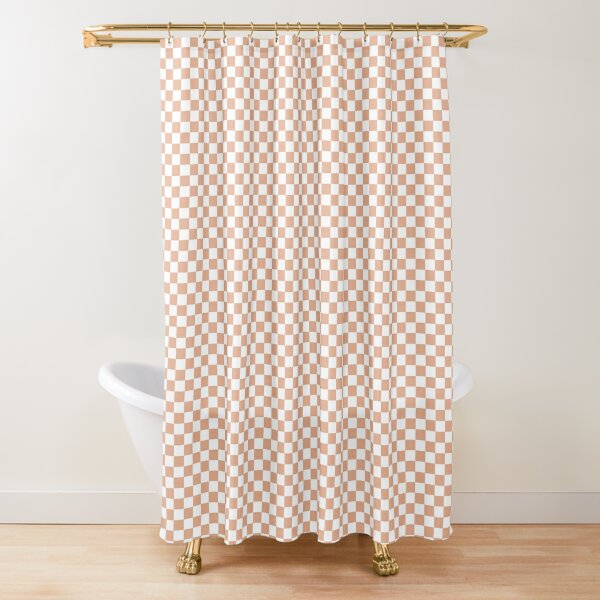 Peach Nougat and White Check Coloured Pattern - Chequered, Checkered, Checks Shower Curtain