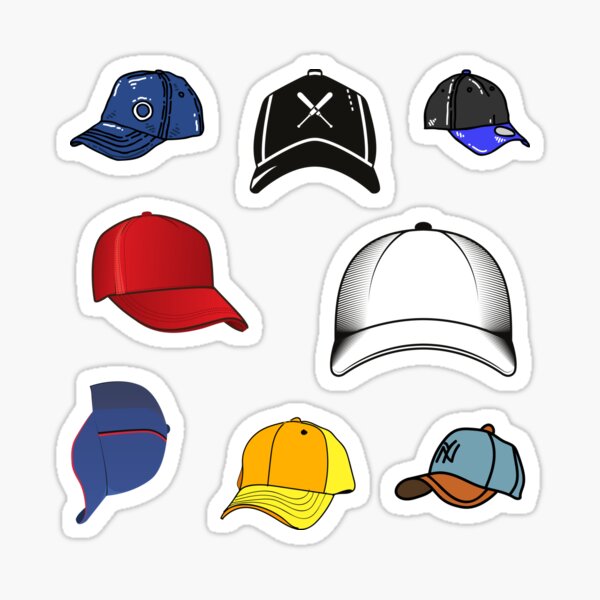 "Baseball Cap Sticker Pack, Colorful Baseball Cap Collection 8 Pieces