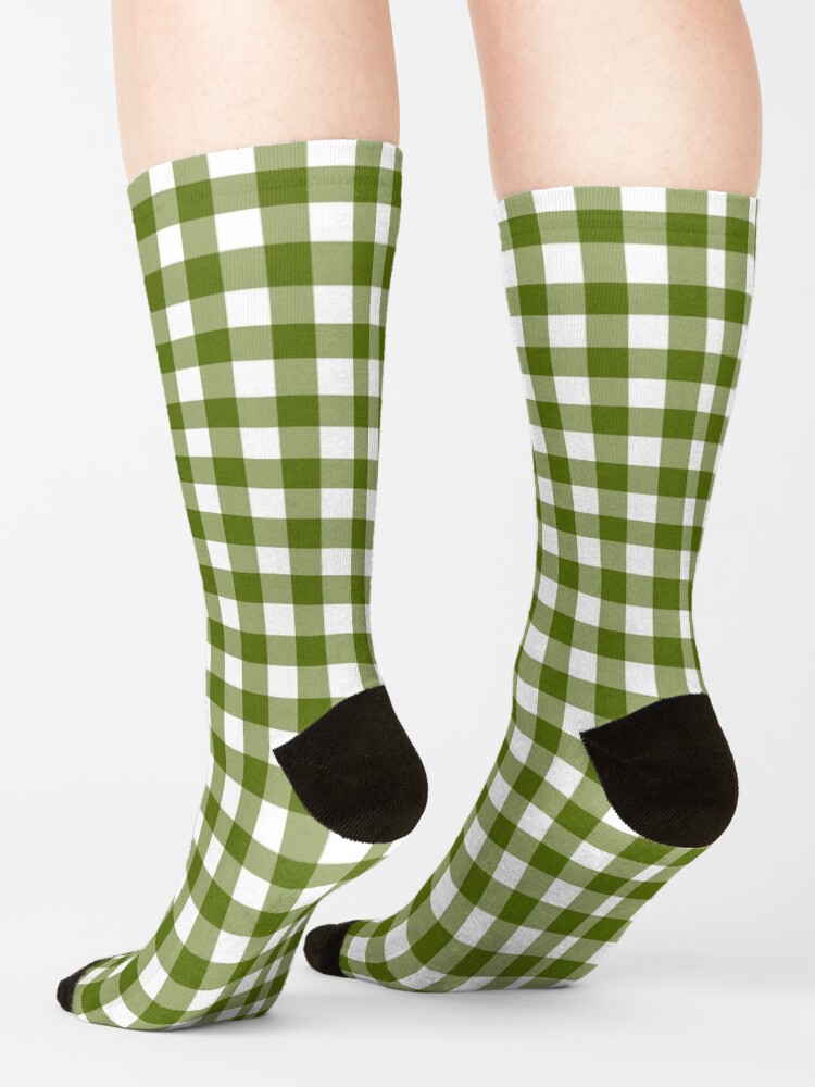 "Gingham green and white plaid pattern" Socks for Sale by