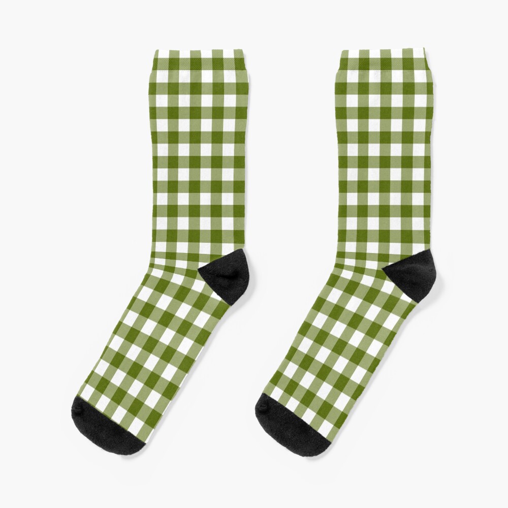 "Gingham green and white plaid pattern" Socks for Sale by