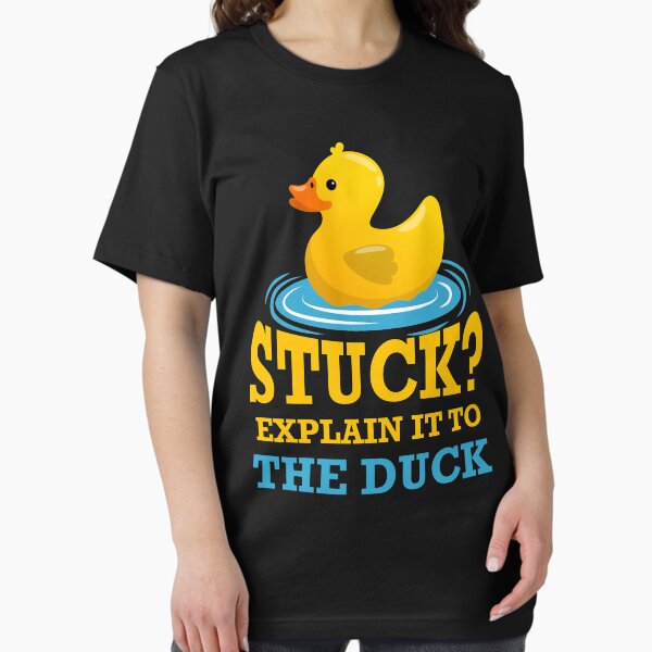 Aperçu de l'œuvre Coincé ? Expliquez-le au canard - Rubber Duck Debugging Stuck Funny Programmer Coder créée et vendue par Hapo Team.