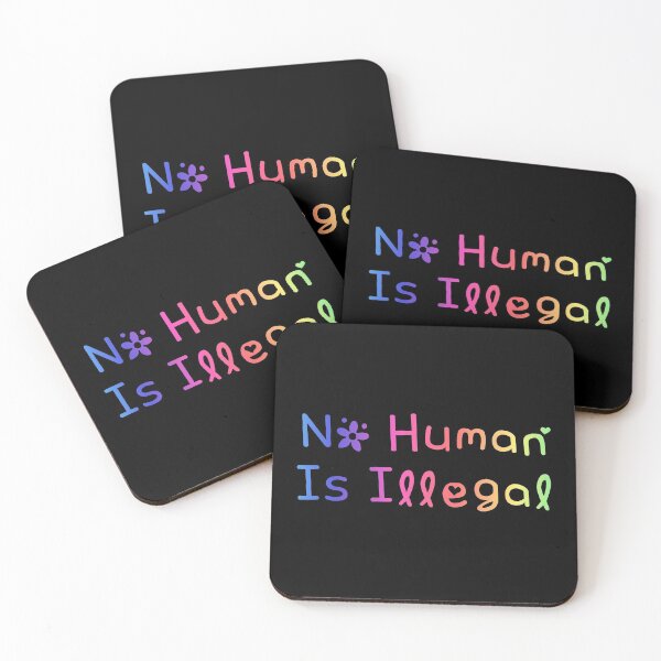 Item preview, No Human is Illegal Rainbow Flag Hippie Text designed and sold by everything4eva.