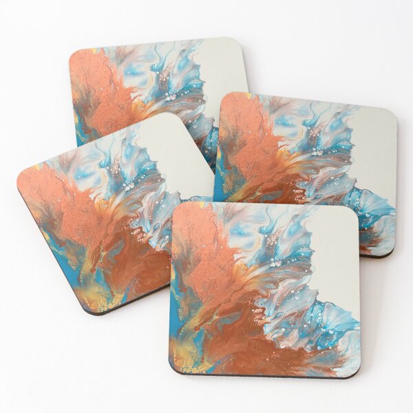 Item preview, Copper, Blue, and Gold Patina Inspired Abstract Fluid Art Painting designed and sold by CrystalCoast.
