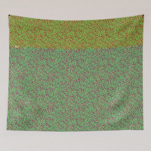 Aperçu de l'œuvre Squiggle Doodle vert et rouge, avec ombre créée et vendue par Miranda Benson.