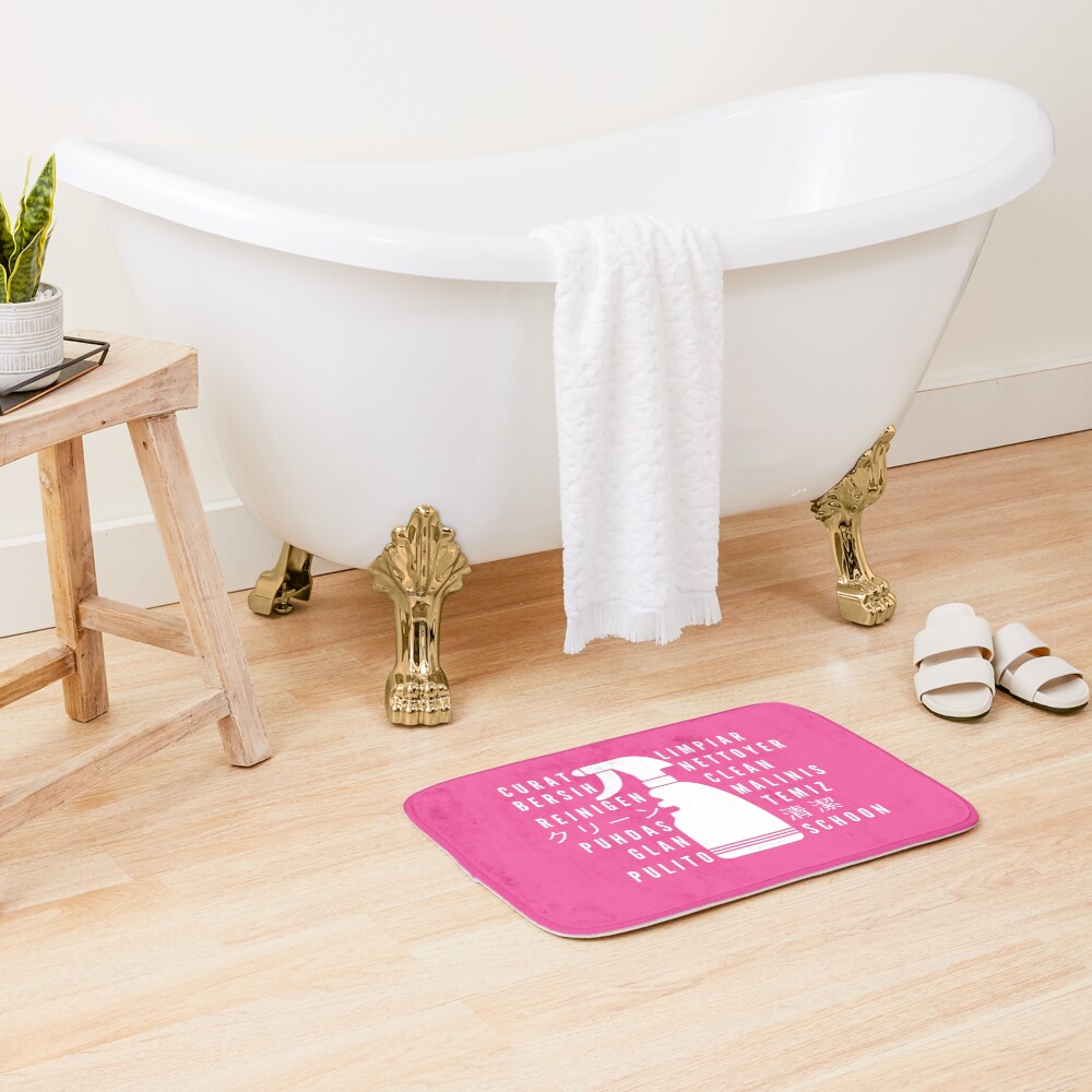 Clean in Every Language house cleaning cleaning lady gift Bath Mat