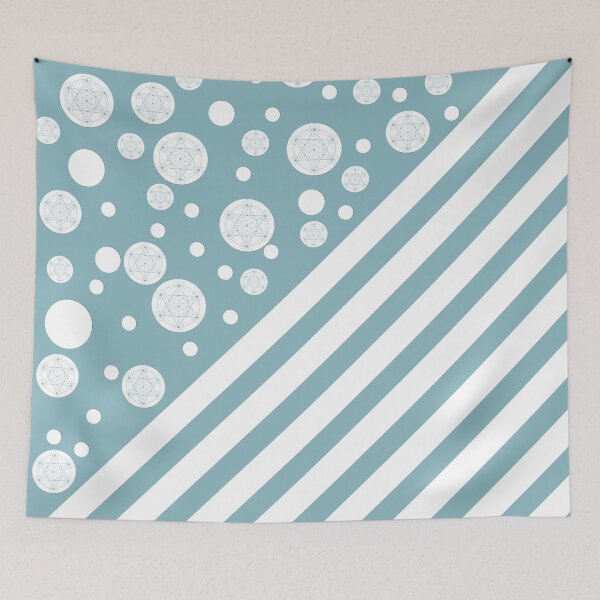 Item preview, White Dots and Stripes with Metatron's Cube on a Blue Green ackground designed and sold by squishyrainbow.