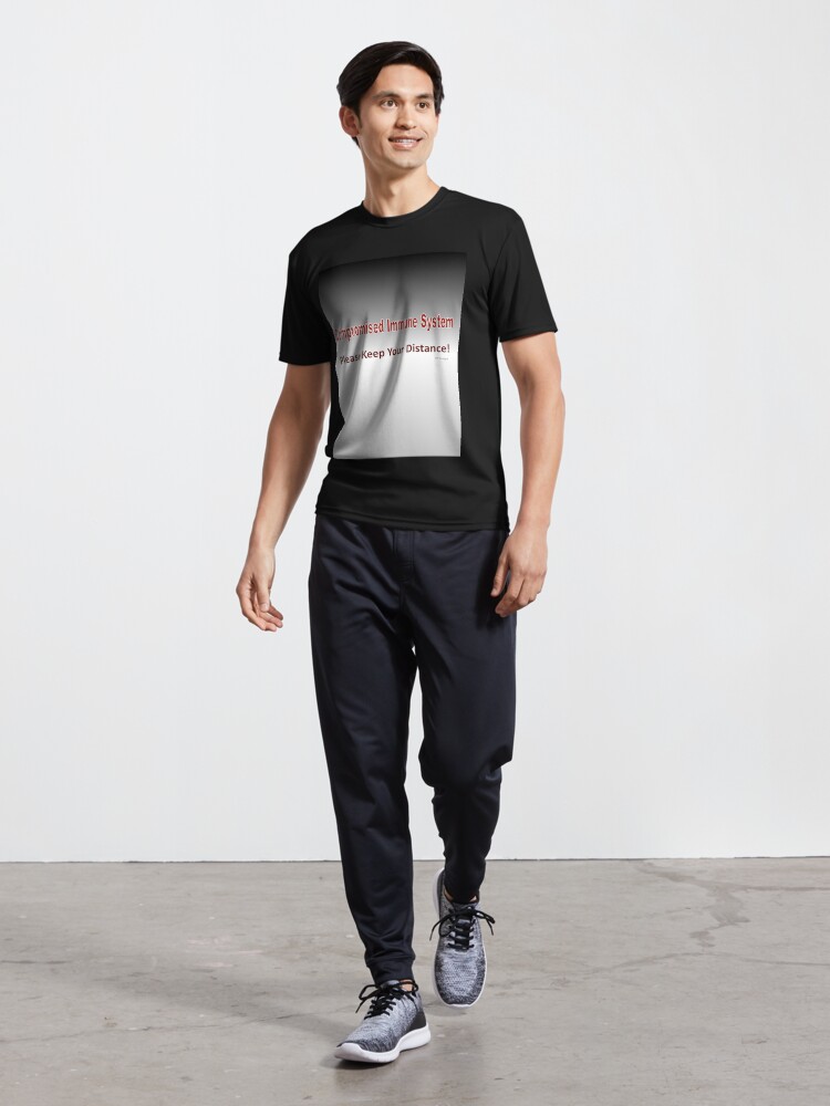 Alternate view of Text-Compromised Immune System in Grey, Red and White Active T-Shirt
