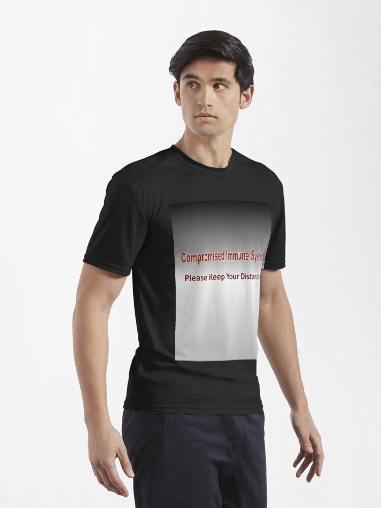 Alternate view of Text-Compromised Immune System in Grey, Red and White Active T-Shirt