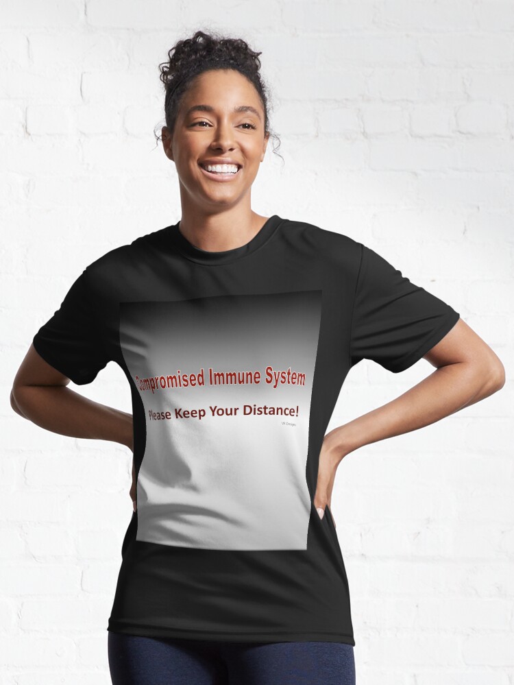 Alternate view of Text-Compromised Immune System in Grey, Red and White Active T-Shirt
