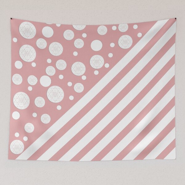 Item preview, White Dots and Stripes with Sri Yantra on a Peachy Pink Background designed and sold by squishyrainbow.