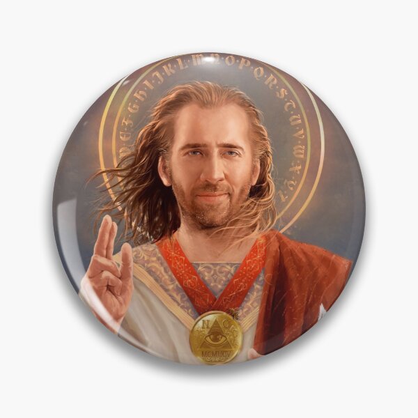 Vista previa del artículo con la obra «Nicolas Cage, San Nicolás de Cage, Nic Cage Pintura religiosa original», diseñado y vendido por Vincent Carrozza.
