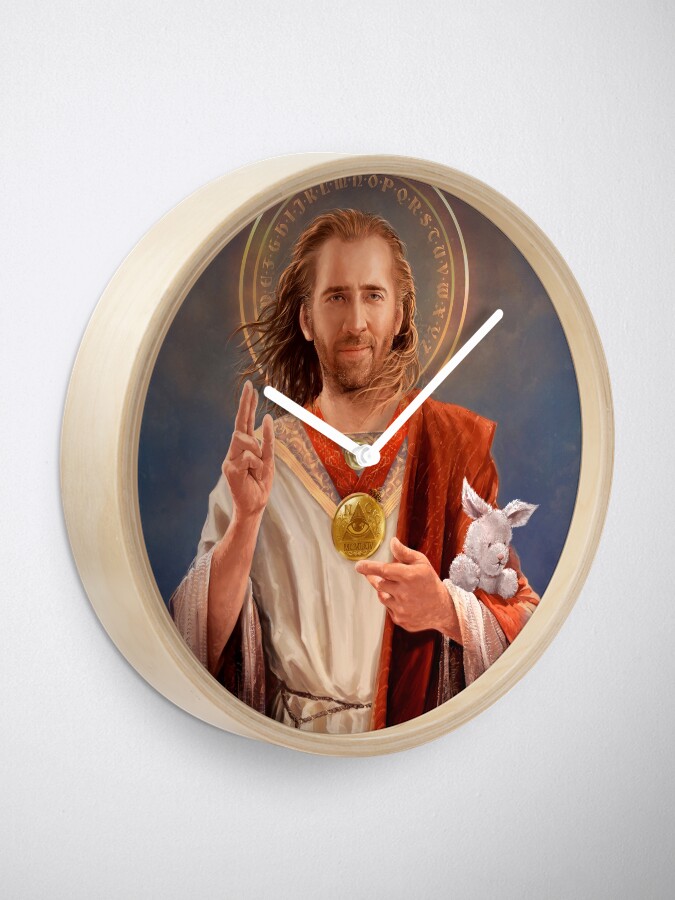 Alternate view of Saint Nicolas of Cage - Nic Cage Original Religious Painting Clock