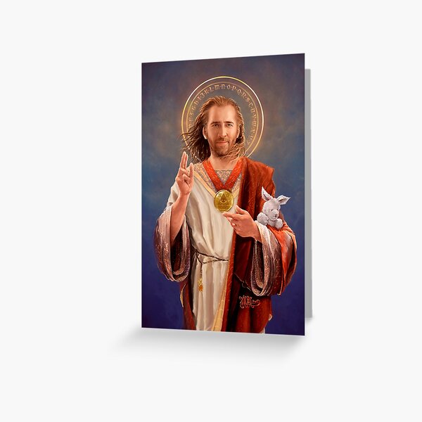 Saint Nicolas of Cage - Nic Cage Original Religious Painting Greeting Card