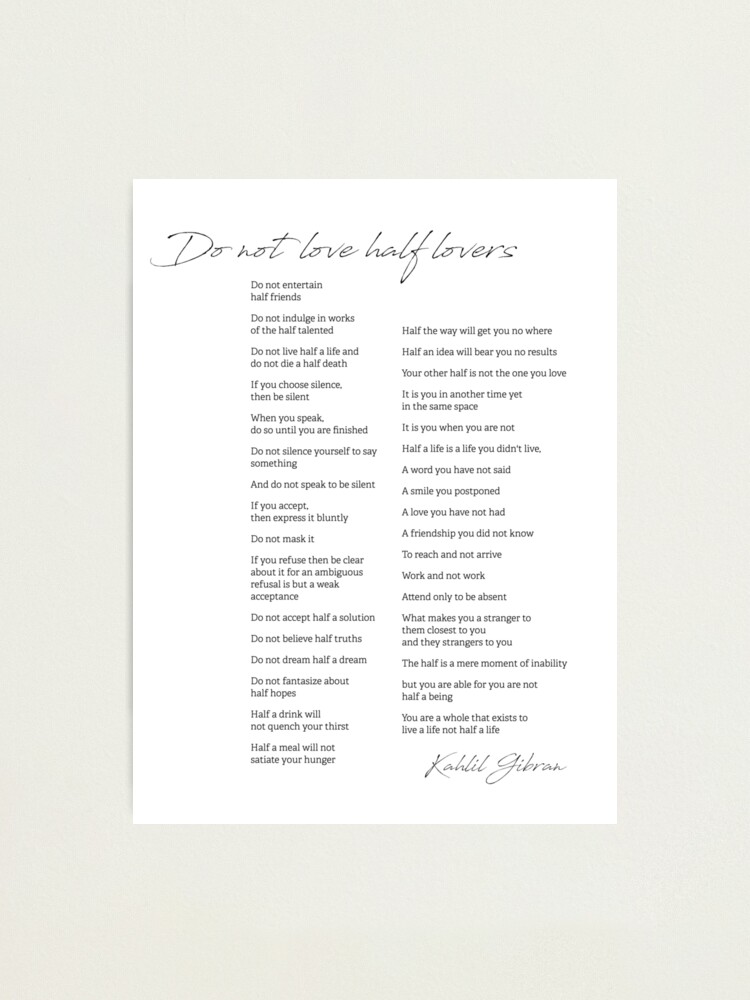 Do Not Love Half Lovers By Kahlil Gibran Poem Poster Painting Prints Living  Room Art Wall Decor Pictures for Bathroom Canvas Artwork Pictures for