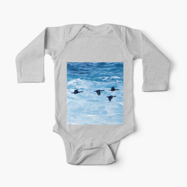 Cormorants Skimming the Waves off Inishmore Long Sleeve Baby One-Piece