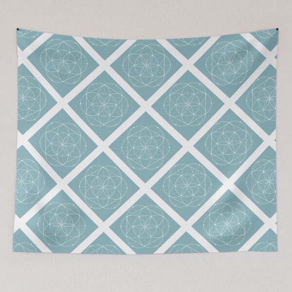 Item preview, Seed of Life on Diagonal Plaid Pattern (Blue Green, Turquoise) designed and sold by squishyrainbow.