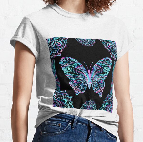 Butterflies Print Loose Blouse Long Sleeve Women's Vintage Graphic Oversized Crewneck Sweatshirts Whale Sun Moon