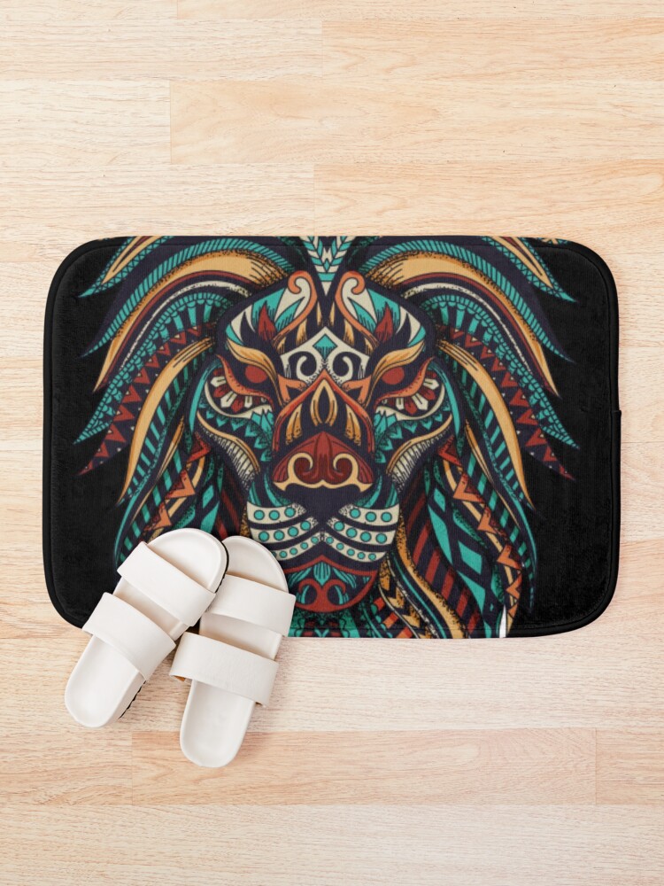 Thumbnail 1 of 6, Bath Mat, Lion mandala designed and sold by Rakos-Merch.