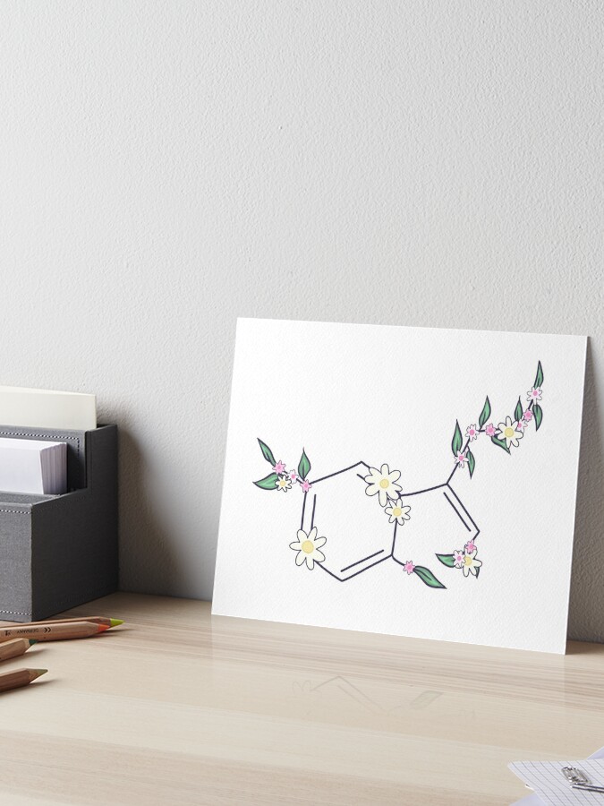 Download Serotonin Molecule Hand Drawn With Flowers Art Board Print By Illhustration Redbubble