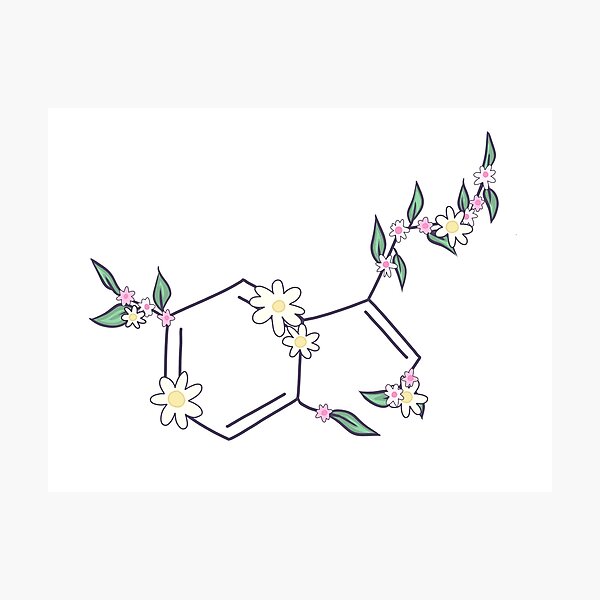Serotonin Molecule Hand Drawn With Flowers