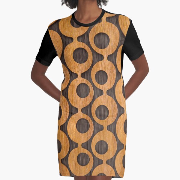 Mid-Century Wood Furniture Pattern Graphic T-Shirt Dress