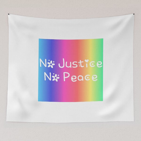 Item preview, No Justice No Peace Rainbow Gradient Square Hippie Text designed and sold by everything4eva.