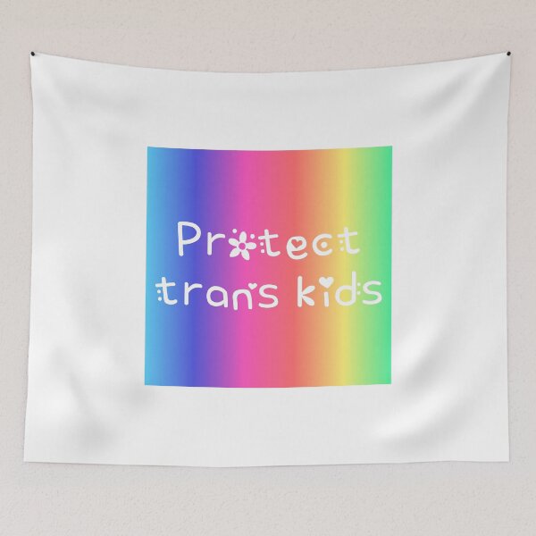 Item preview, Protect Trans Kids Rainbow Gradient Square Hippie Text designed and sold by everything4eva.