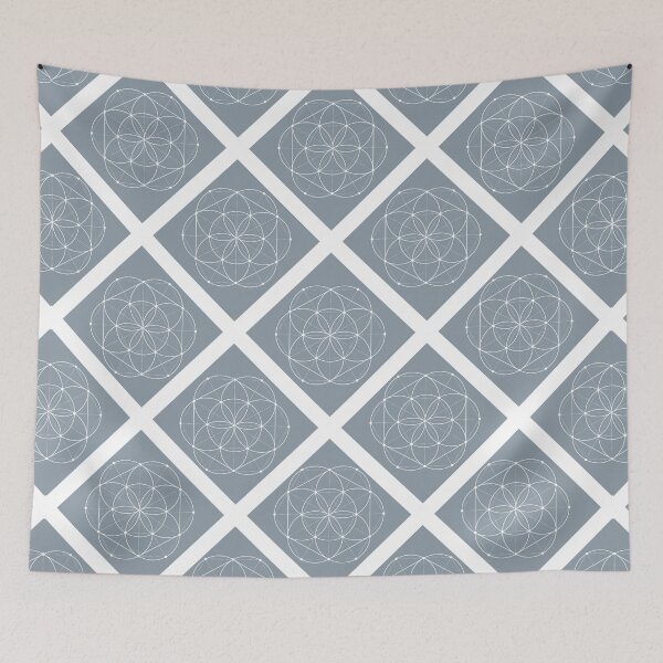 Item preview, Seed of LIfe on White Diagonal Plaid Pattern (Blue Gray) designed and sold by squishyrainbow.