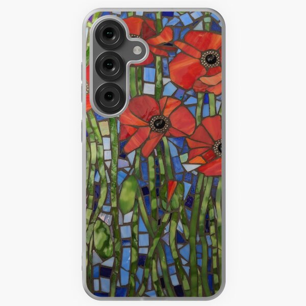 Item preview, Stained glass poppy mosaic in red, blue and green stained glass  designed and sold by suespaintroom.