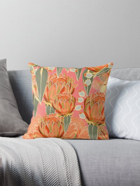 Item preview, Summertime Protea & Eucalyptus Pattern - Modern Orange Palette designed and sold by Sketchbook Designs.