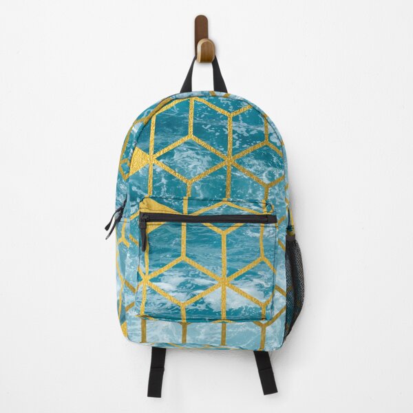 Item preview, Crashing Blue Ocean Waves Gold Geometric Cubes Pattern designed and sold by idovedesign.