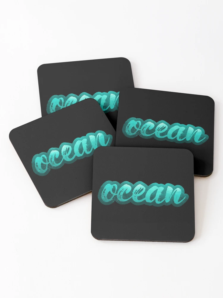 Thumbnail 1 of 5, Coasters (Set of 4), Ocean Text Masked With Ocean. designed and sold by RADesigns21.