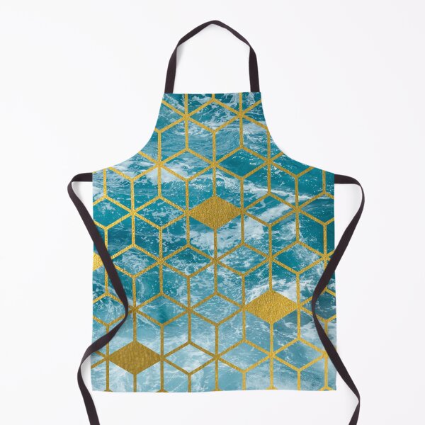 Item preview, Crashing Blue Ocean Waves Gold Geometric Cubes Pattern designed and sold by idovedesign.