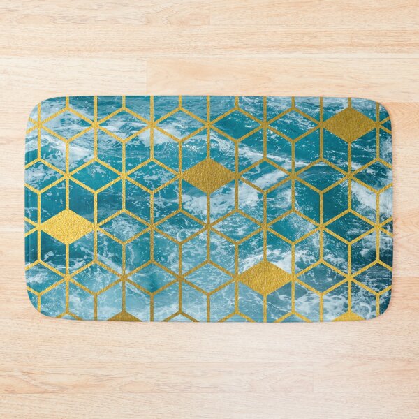 Item preview, Crashing Blue Ocean Waves Gold Geometric Cubes Pattern designed and sold by idovedesign.
