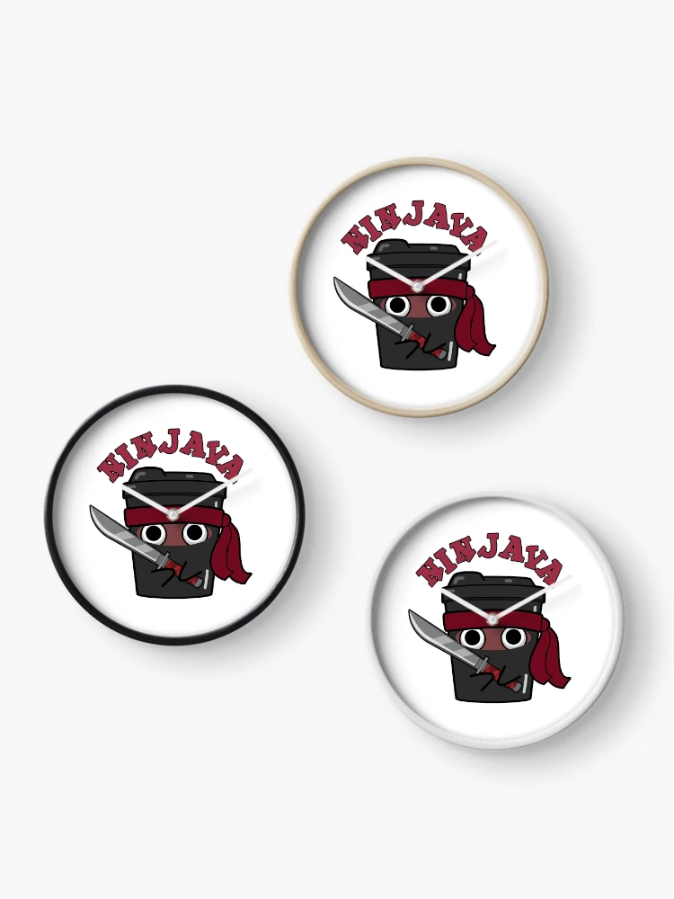Thumbnail 3 of 4, Clock, Ninjava Ninja Java Funny Coffee Puns  designed and sold by punnybone.