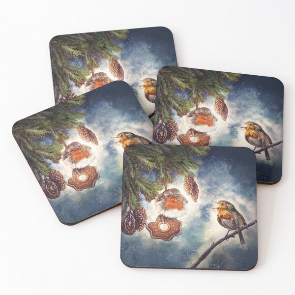 Item preview, Sweet robins eat gingerbread Christmas tree decorations designed and sold by Julie Boehm.