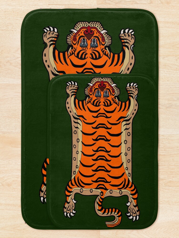 Thumbnail 5 of 6, Bath Mat, TIBETAN TIGER RUG-green designed and sold by BEATRIZ ABAITUA.