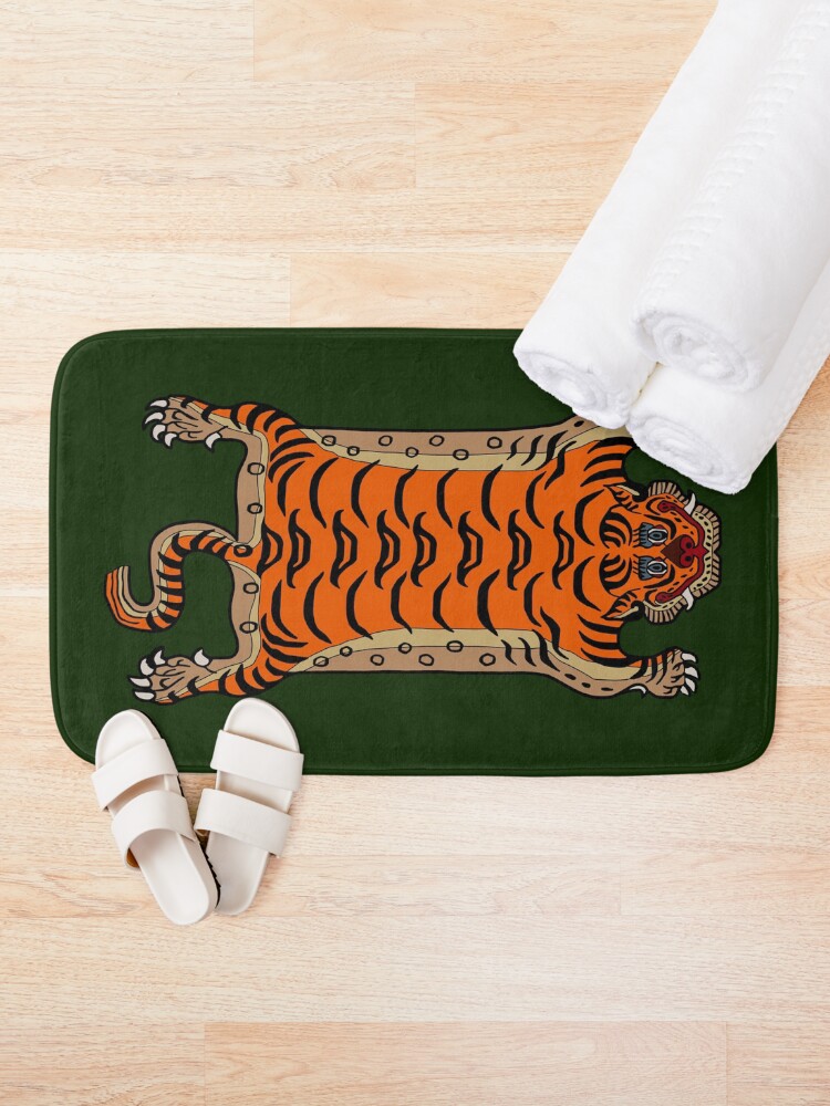 Thumbnail 2 of 6, Bath Mat, TIBETAN TIGER RUG-green designed and sold by BEATRIZ ABAITUA.