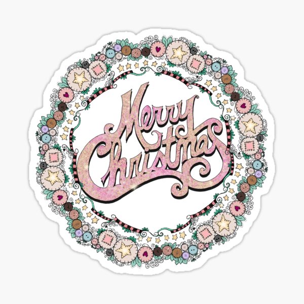 Primitive Merry Christmas Holiday Wreath Sticker